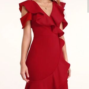 Lulus Elliana Red Ruffled Bodycon Dress - Size L
